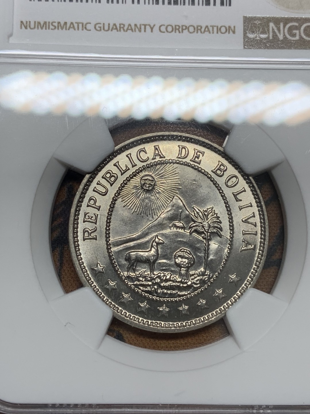 《竞宝斋》第85场-本周日，周一2场连拍（全场不限金额包邮） NGC-MS65 玻利维亚 1939年 50分 镍币