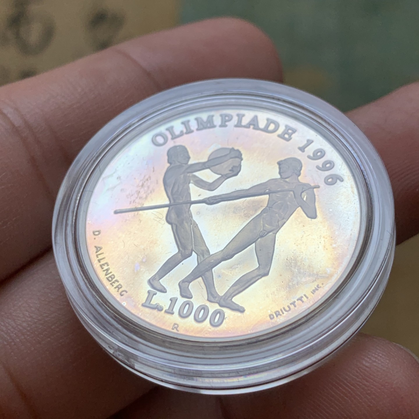 《竞宝斋》第85场-本周日，周一2场连拍（全场不限金额包邮） 原盒证书 圣马力诺1995年 奥运 1000里拉 精制银币 14.6克 835银