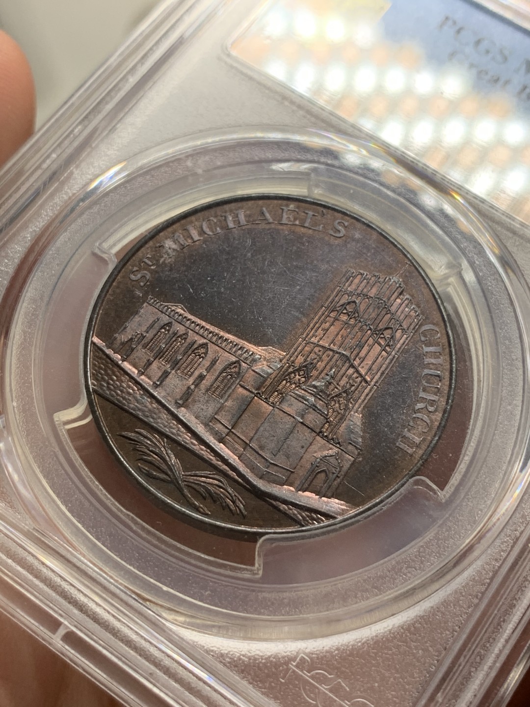 《竞宝斋》第85场-本周日，周一2场连拍（全场不限金额包邮） PCGS-MS64RB 英国 1797年 格格洛特郡 1便士代币 红棕色包浆