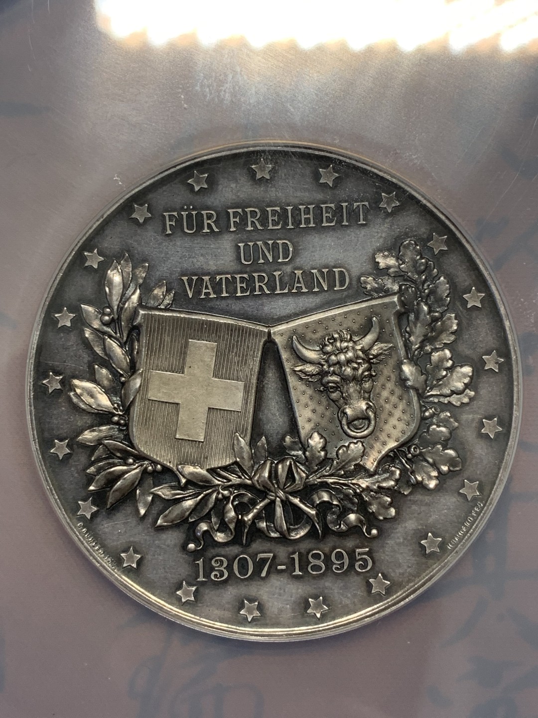 《竞宝斋》第85场-本周日，周一2场连拍（全场不限金额包邮） NGC-MS62 瑞士 1895年 大型银章 纪念英雄威廉和他的儿子