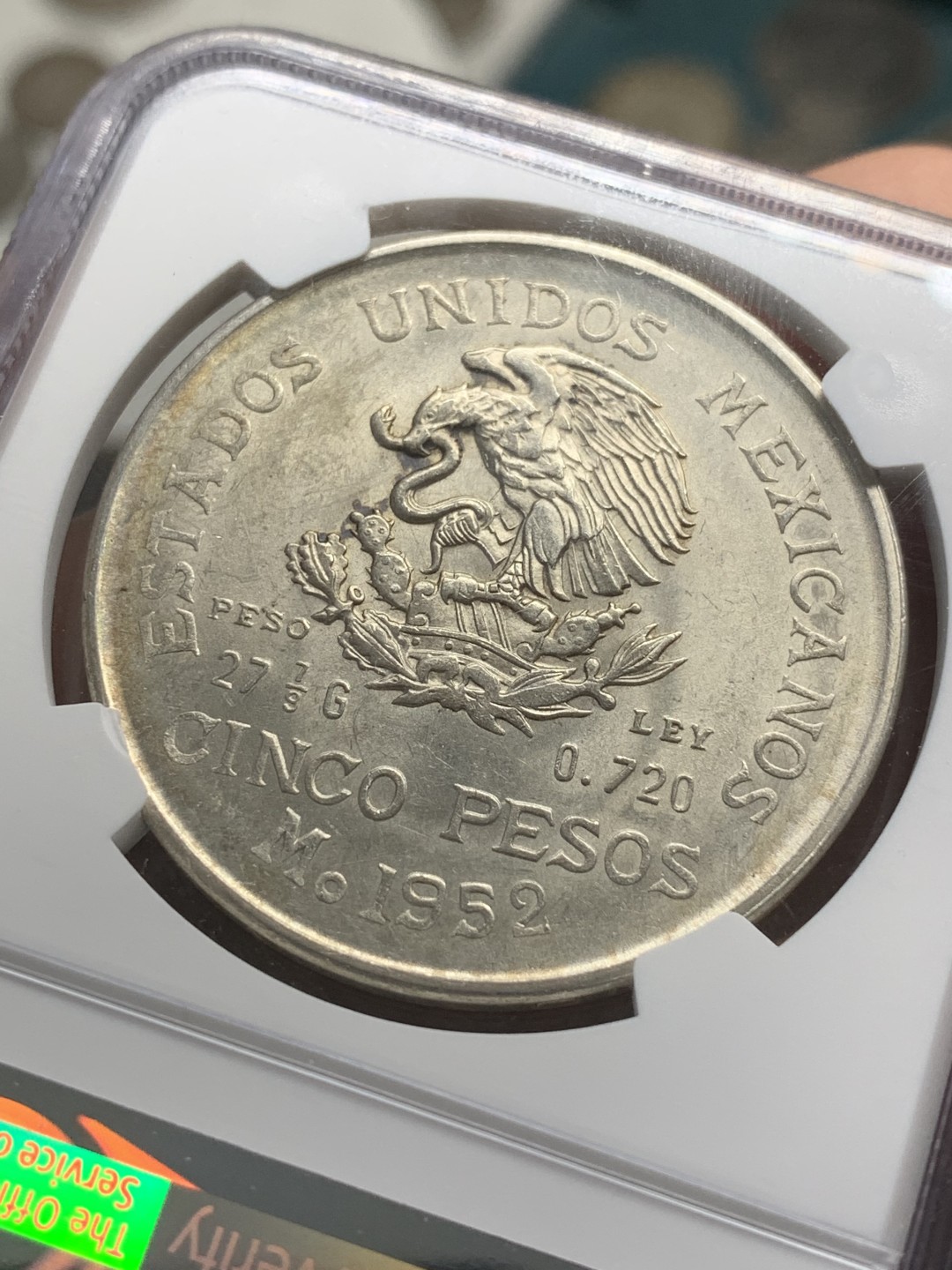 《竞宝斋》第85场-本周日，周一2场连拍（全场不限金额包邮） NGC-UNC  墨西哥 1952年 伊达尔戈 5比索银币 