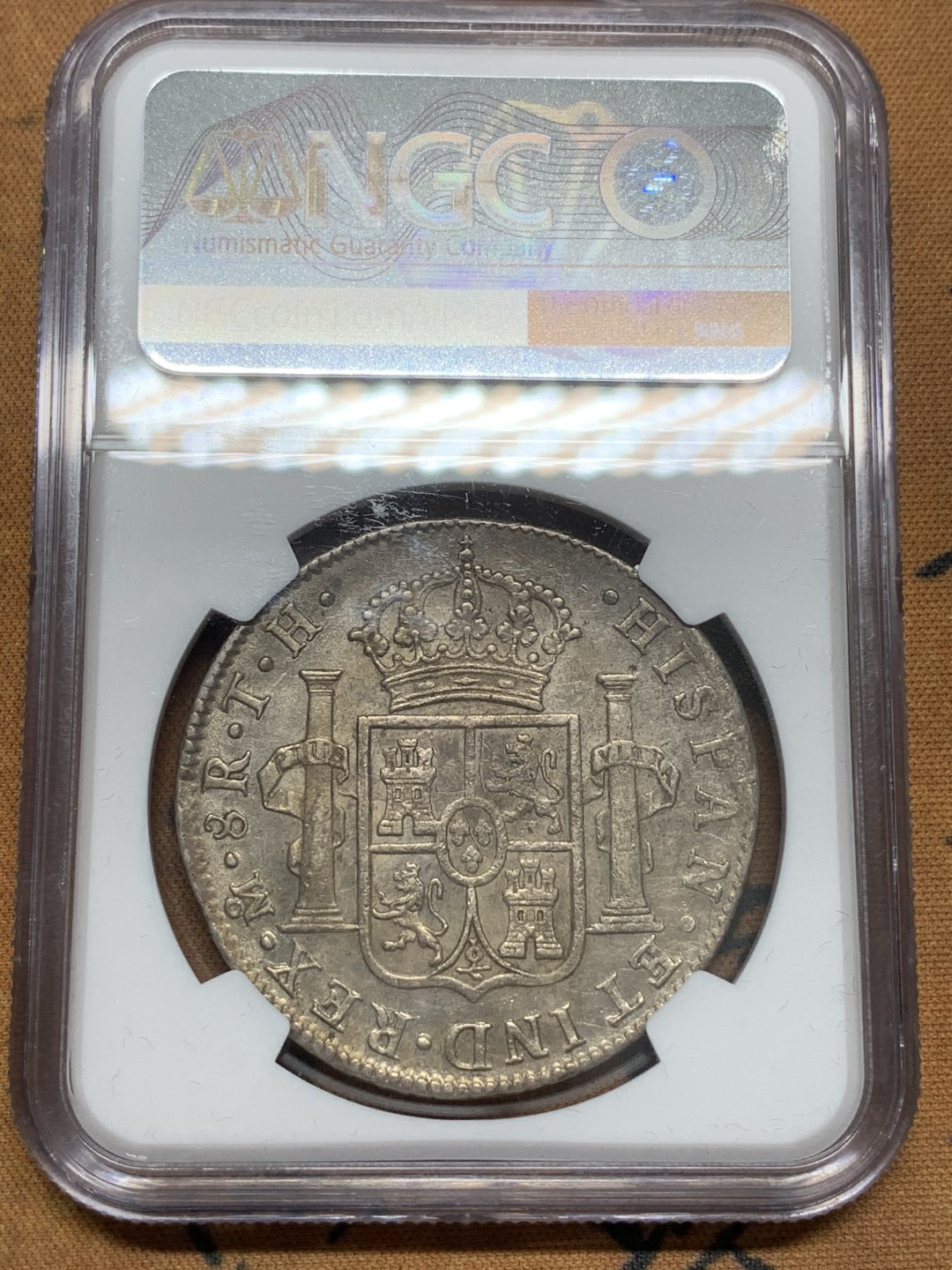 《竞宝斋》第85场-本周日，周一2场连拍（全场不限金额包邮） NGC AU 墨西哥 1804年 卡四 8R双柱大银币 深打细节 性价比不错