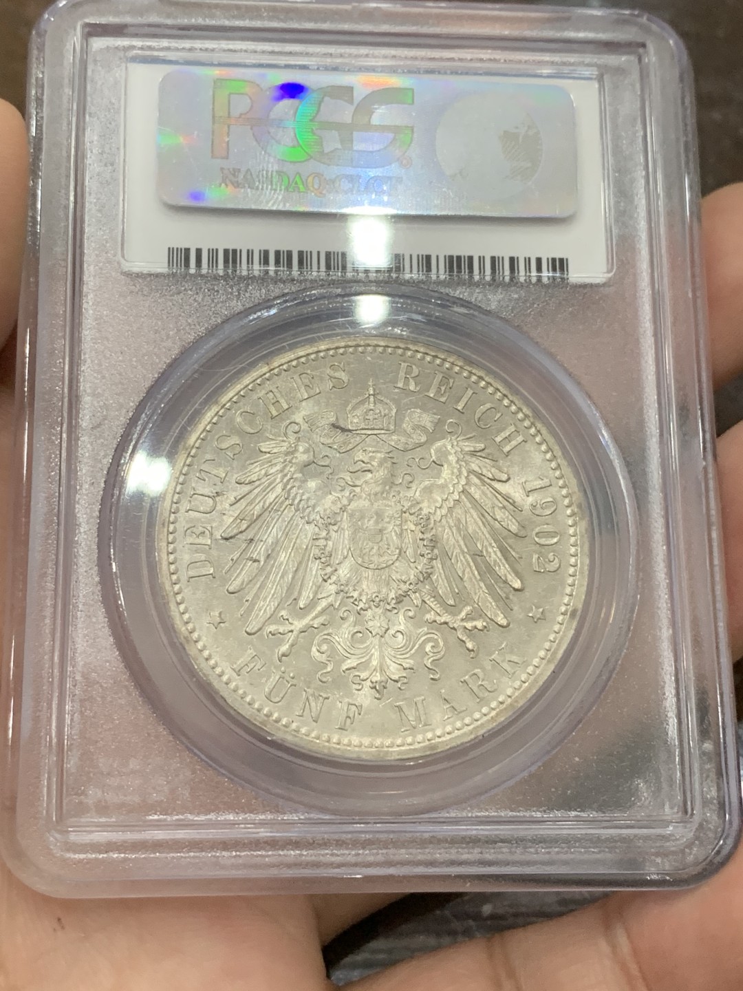 《竞宝斋》第85场-本周日，周一2场连拍（全场不限金额包邮） PCGS MS63 德国巴登1902年弗雷德里希执政50周年纪念5马克大银币