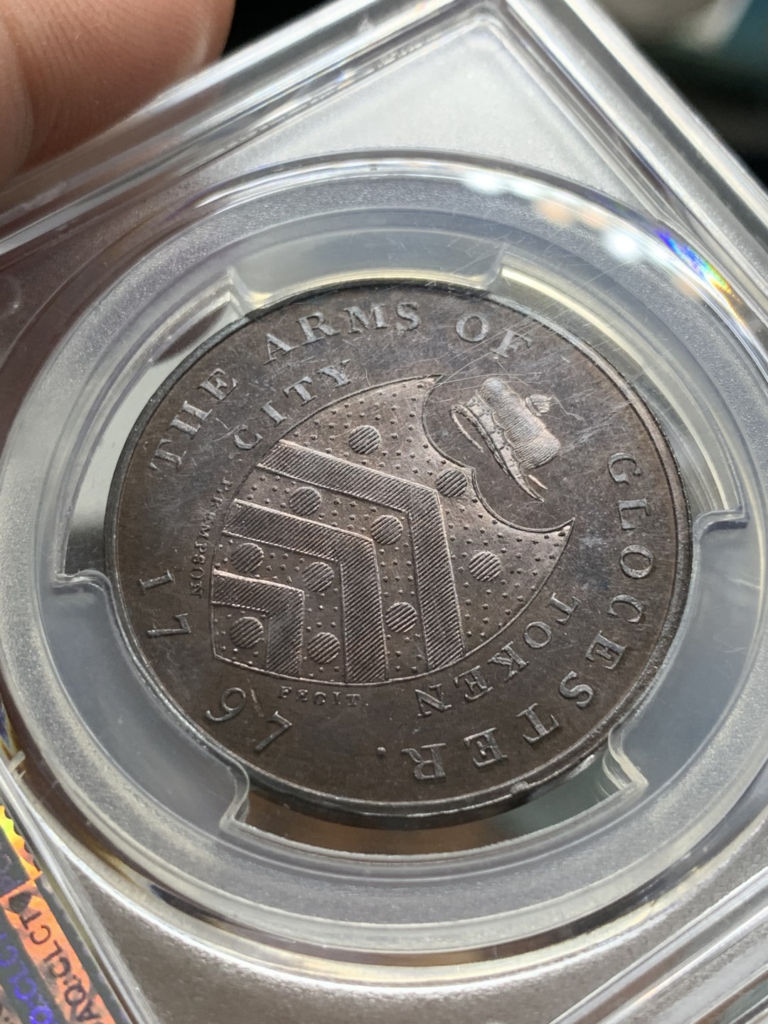 《竞宝斋》第85场-本周日，周一2场连拍（全场不限金额包邮） PCGS-MS64RB 英国 1797年 格格洛特郡 1便士代币 红棕色包浆