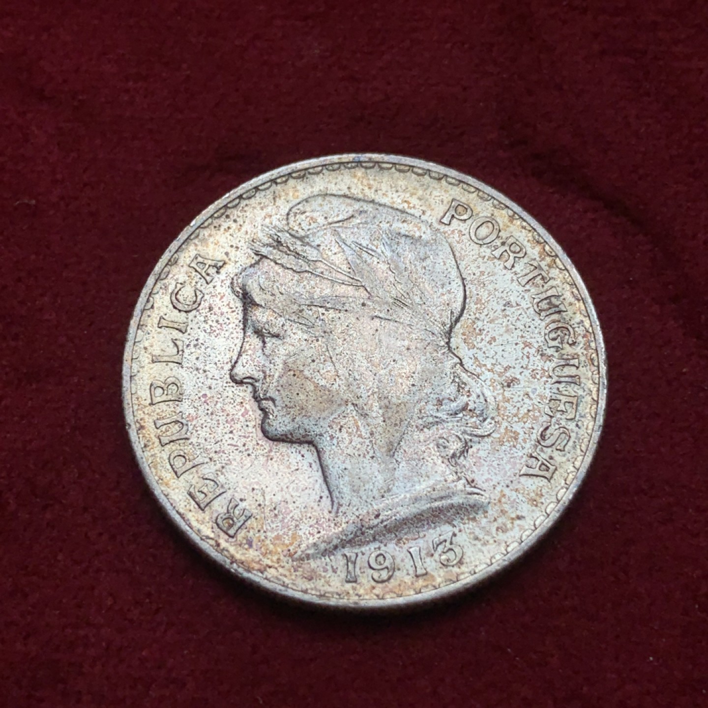 《竞宝斋》第85场-本周日，周一2场连拍（全场不限金额包邮） 葡萄牙 1913 女神 50分 银币  保存的不错