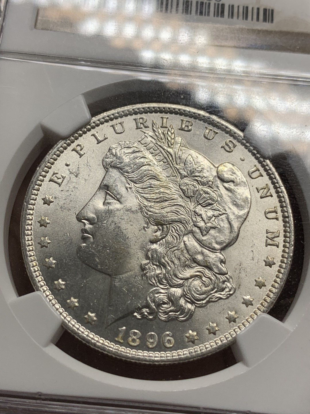 《竞宝斋》第85场-本周日，周一2场连拍（全场不限金额包邮） NGC-MS63 美国 1896年 P版 摩根1元银币 带车轮光很漂亮