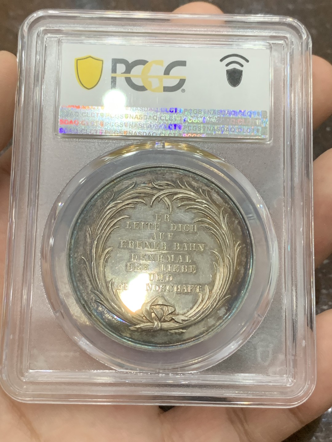 《竞宝斋》第85场-本周日，周一2场连拍（全场不限金额包邮） PCGS MS63 德国 普鲁士 1800年左右 洗礼 银章 少见品种
