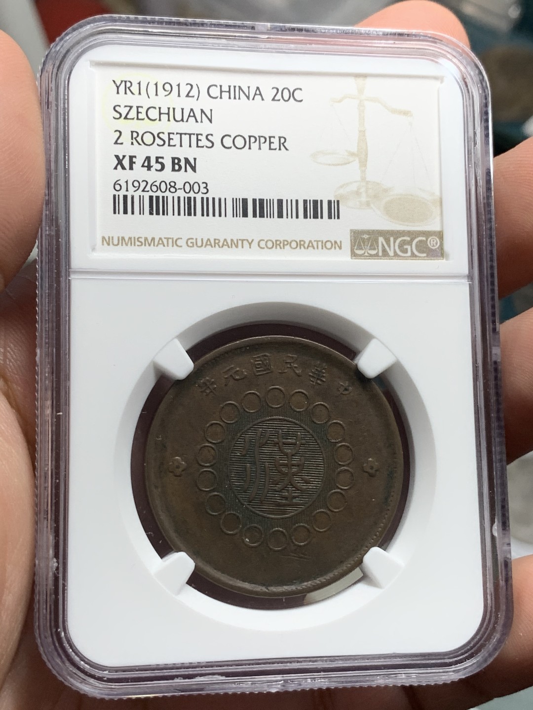 《竞宝斋》第85场-本周日，周一2场连拍（全场不限金额包邮） NGC-XF45 四川军政 1912年 20文 大汉铜板 暴涨的品种