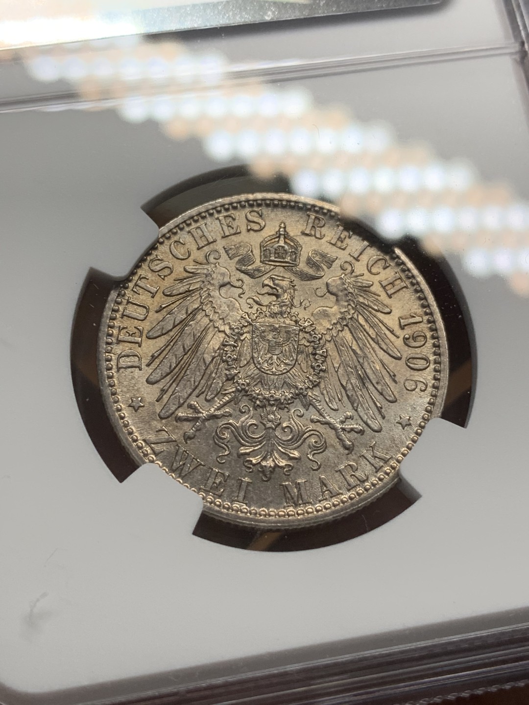 《竞宝斋》第85场-本周日，周一2场连拍（全场不限金额包邮） NGC-MS64 德国巴登1906年金婚纪念2马克银币