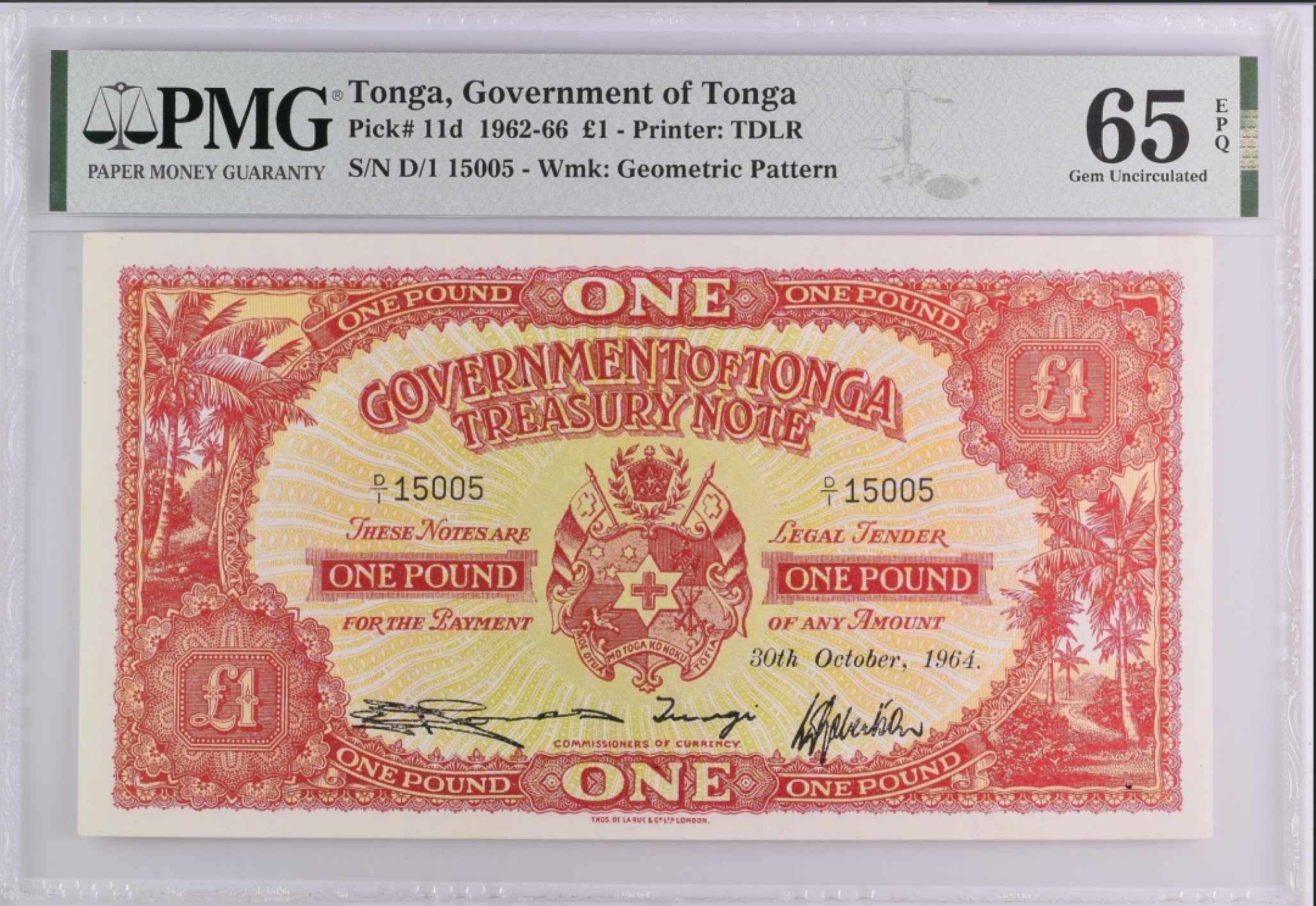收藏联盟Quantum Auction 第185期拍卖 汤加1964年1镑 PMG65 