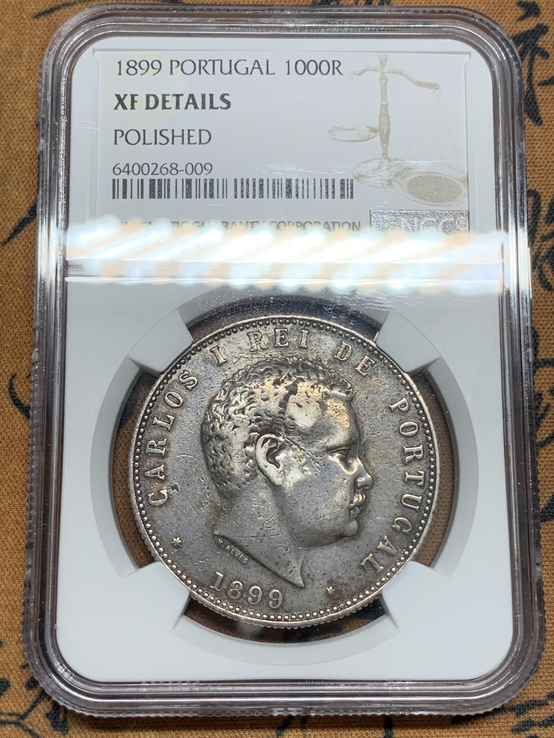 《竞宝斋》第85场-本周日，周一2场连拍（全场不限金额包邮） NGC XF 葡萄牙 1899年 1000R 大银币