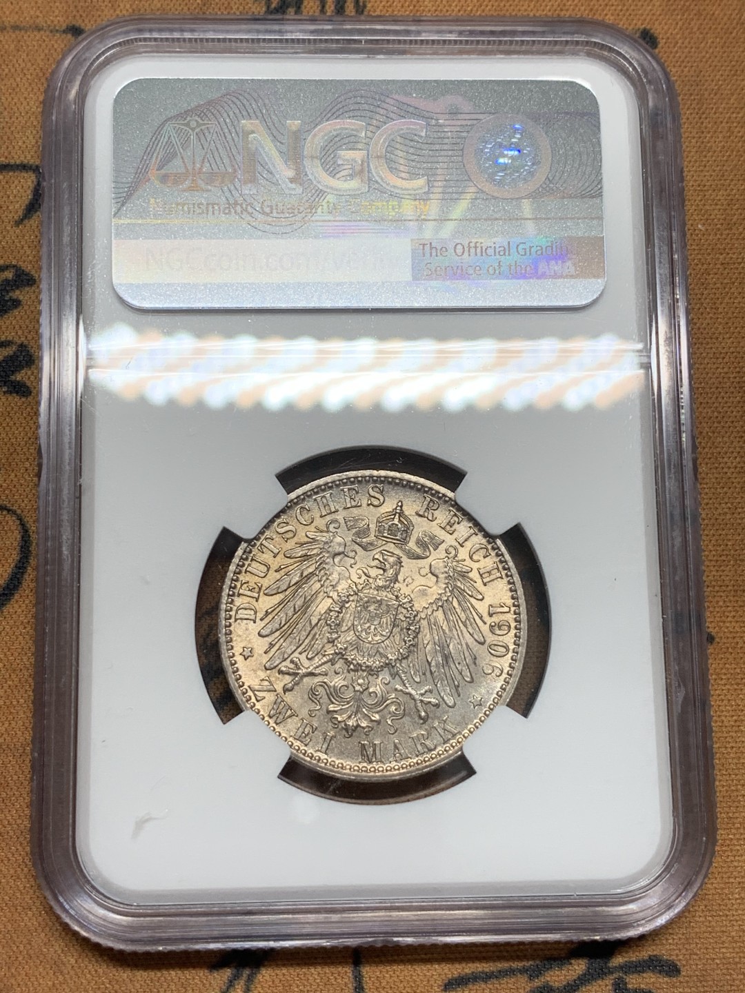 《竞宝斋》第85场-本周日，周一2场连拍（全场不限金额包邮） NGC-MS64 德国巴登1906年金婚纪念2马克银币