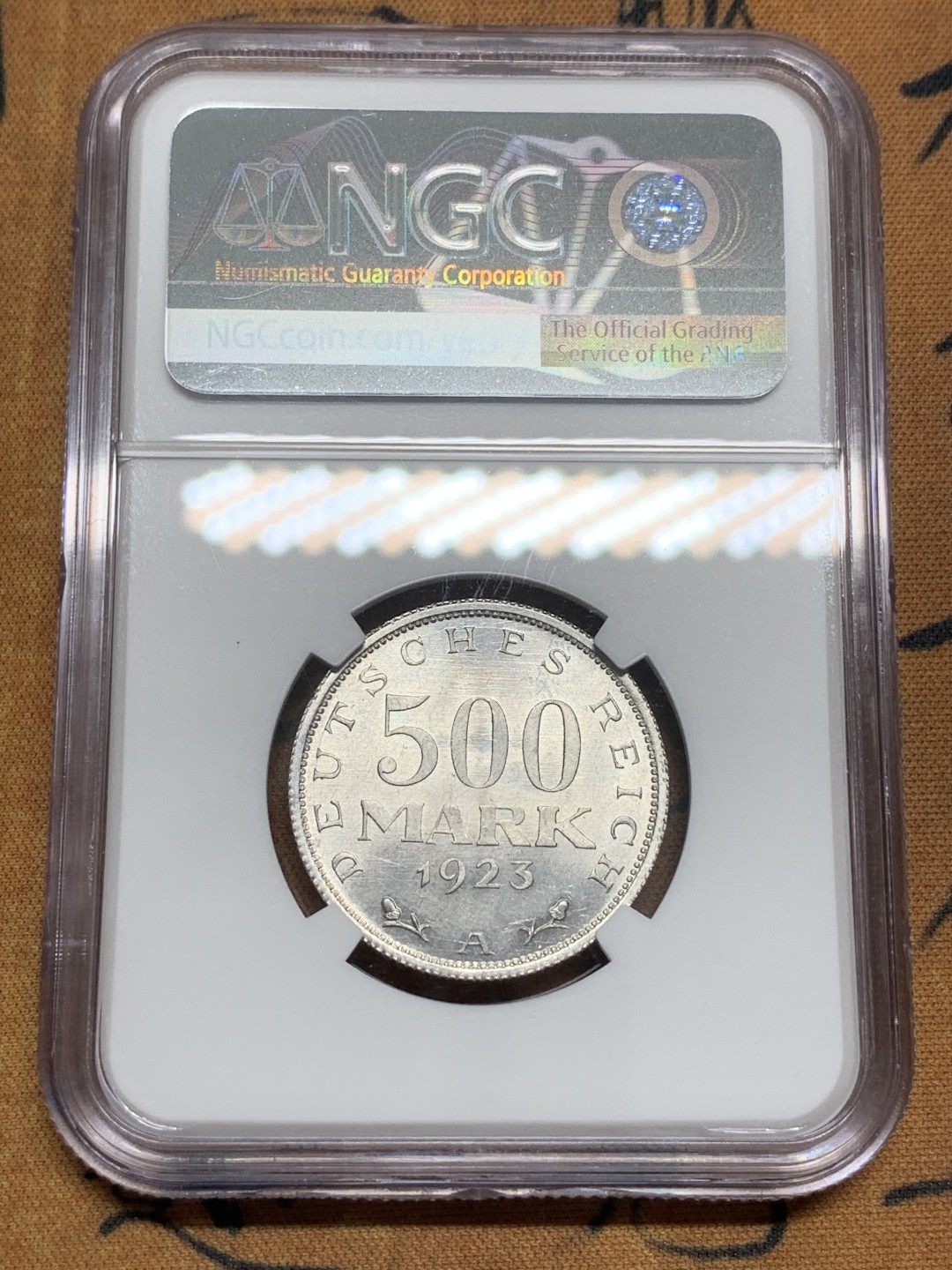 《竞宝斋》第85场-本周日，周一2场连拍（全场不限金额包邮） NGC-MS63  德国 1923年A 500马克