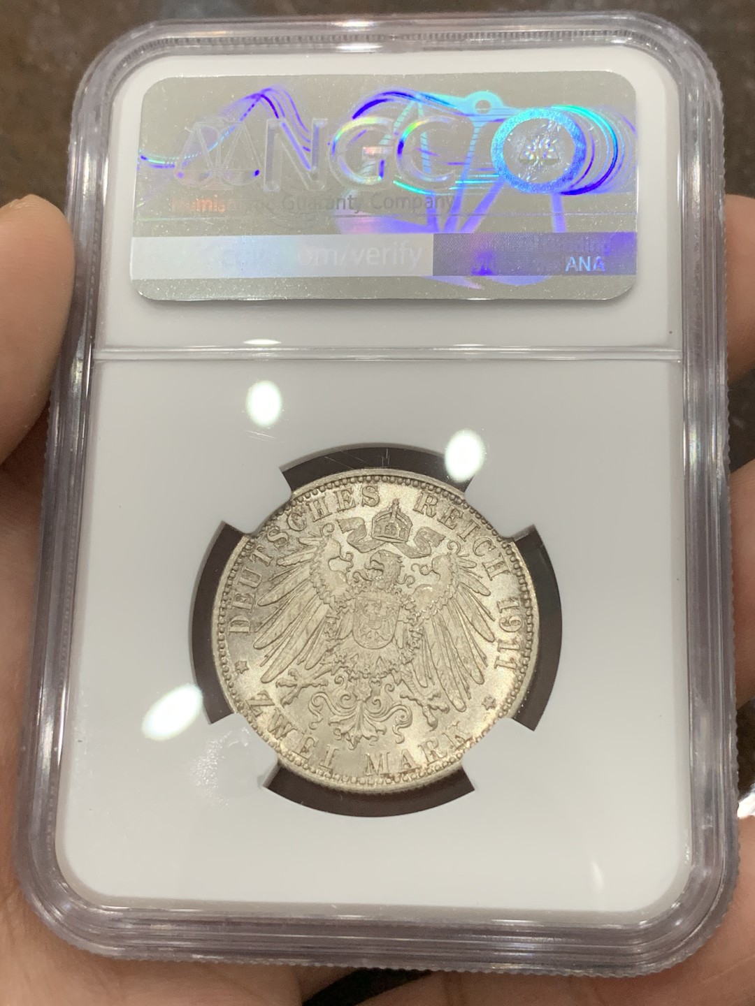 《竞宝斋》第85场-本周日，周一2场连拍（全场不限金额包邮） NGC-MS64 德国巴伐利亚1911年2马克银币