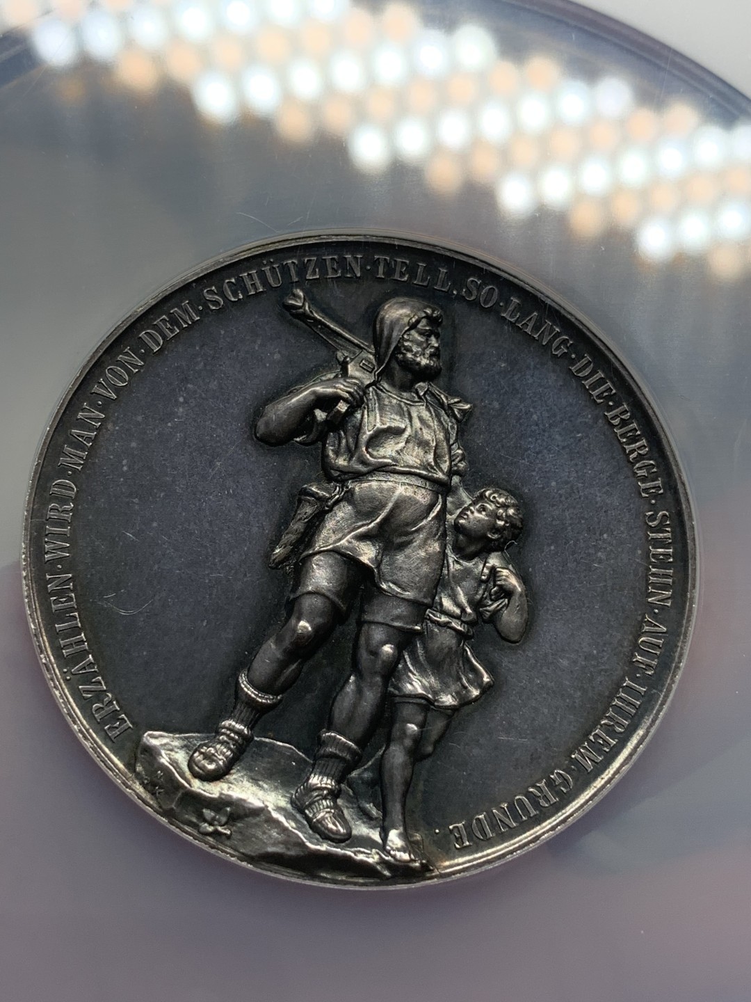 《竞宝斋》第85场-本周日，周一2场连拍（全场不限金额包邮） NGC-MS62 瑞士 1895年 大型银章 纪念英雄威廉和他的儿子