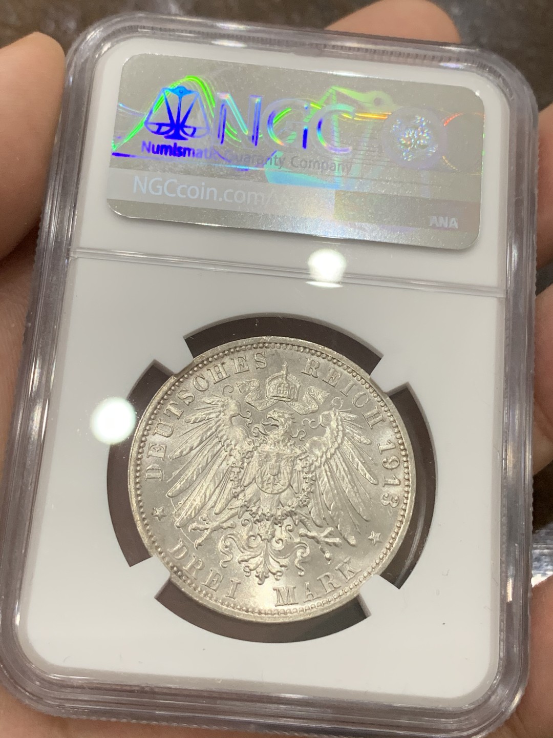 《竞宝斋》第85场-本周日，周一2场连拍（全场不限金额包邮） NGC-MS64 德国萨克森1913年莱比锡战役纪念3马克银币