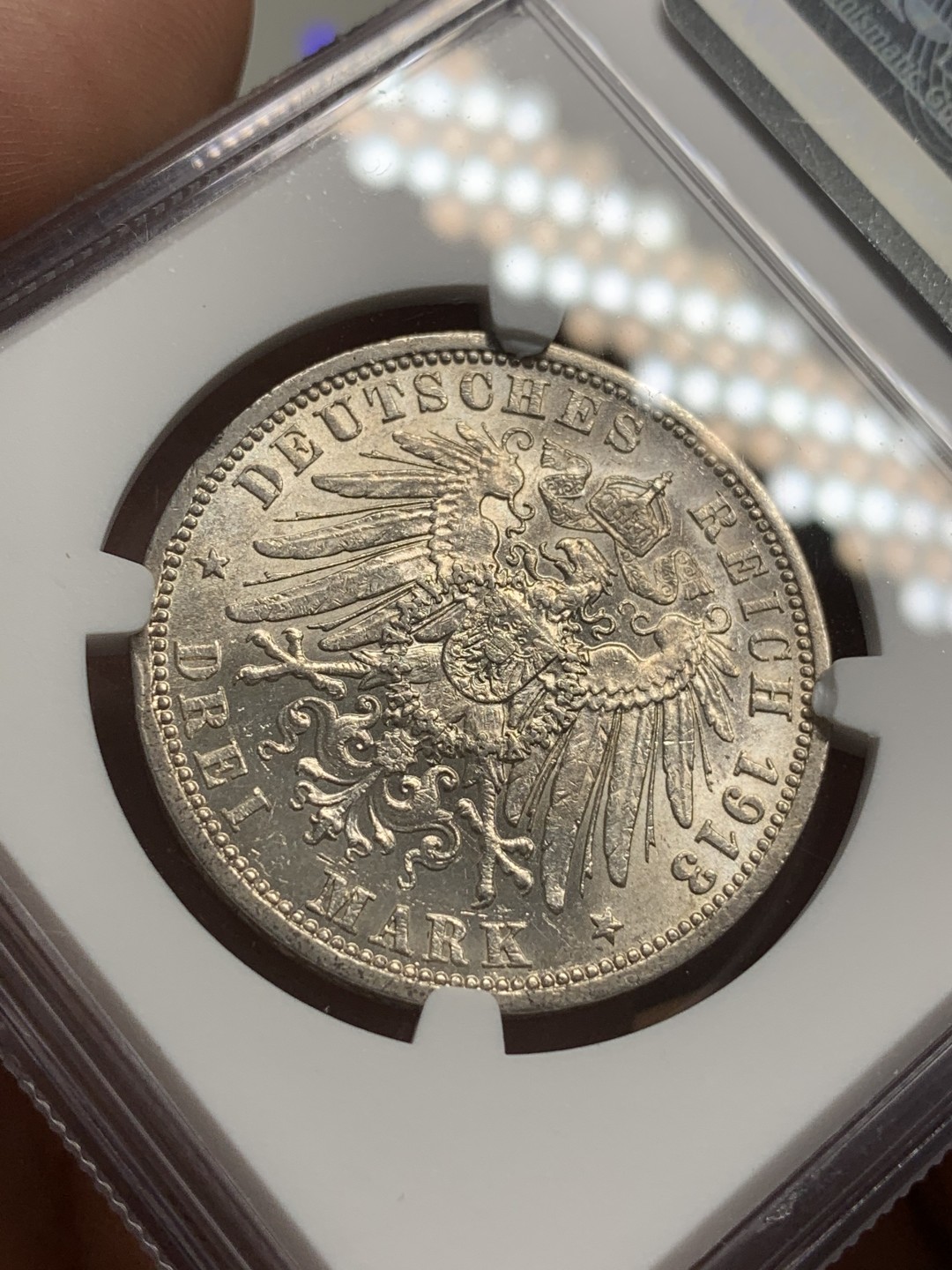 《竞宝斋》第85场-本周日，周一2场连拍（全场不限金额包邮） NGC-AU55 1913年 普鲁士 3马克 银币