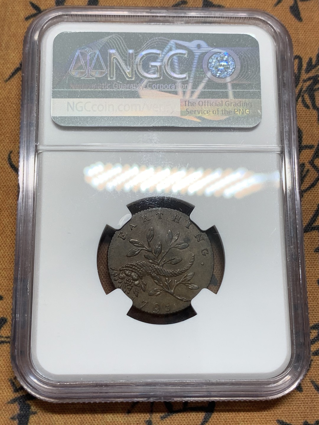 《竞宝斋》第85场-本周日，周一2场连拍（全场不限金额包邮） NGC-AU55 1793年英国1/4便士=1法新 铜代币  Newton 少见品