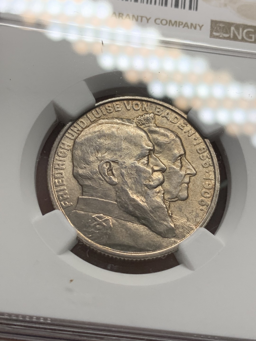 《竞宝斋》第85场-本周日，周一2场连拍（全场不限金额包邮） NGC-MS64 德国巴登1906年金婚纪念2马克银币