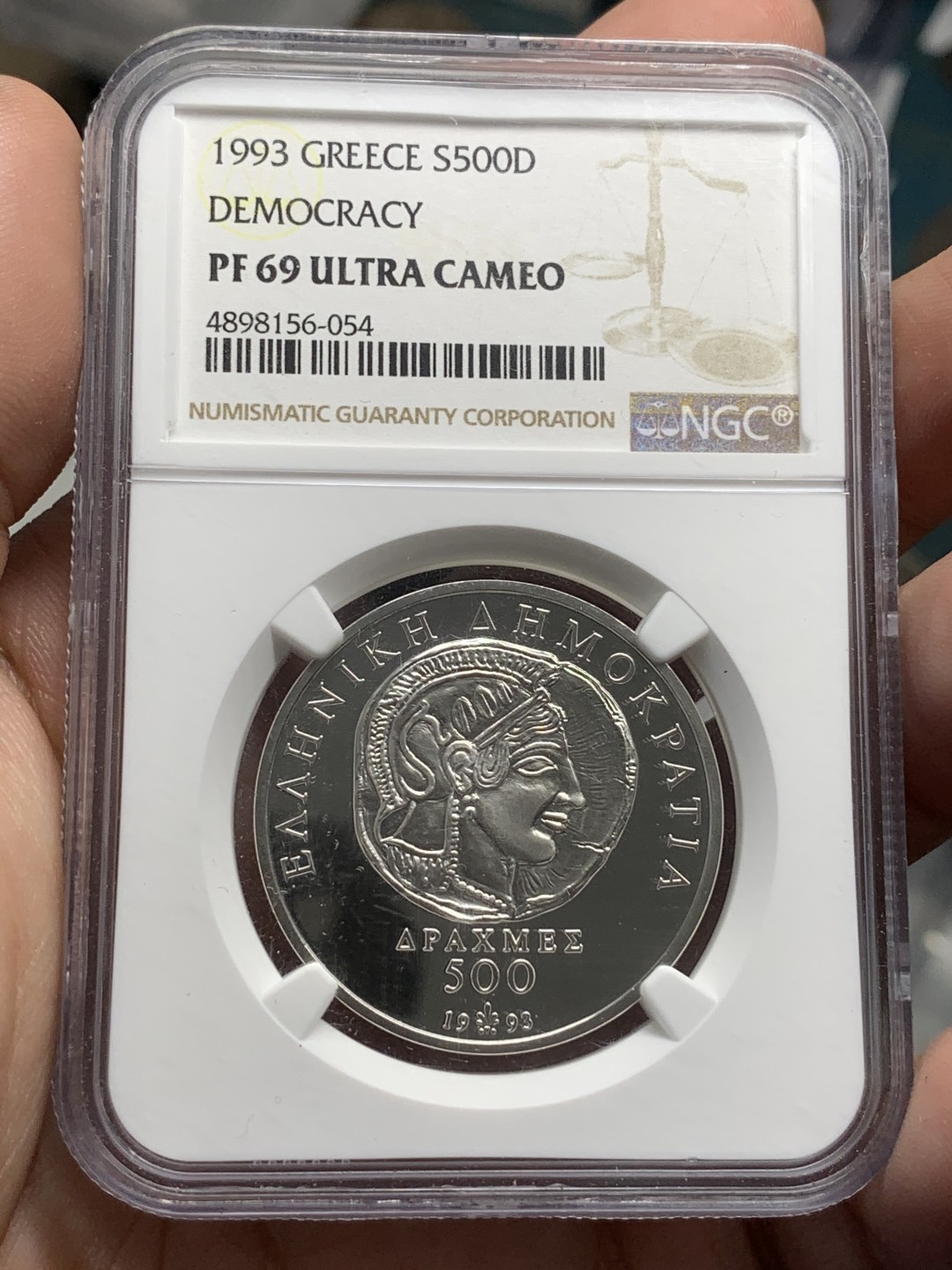《竞宝斋》第85场-本周日，周一2场连拍（全场不限金额包邮） NGC PF69UC 希腊1993年古希腊币中币500德拉克马银币设计漂亮高峰时期大几百刀
