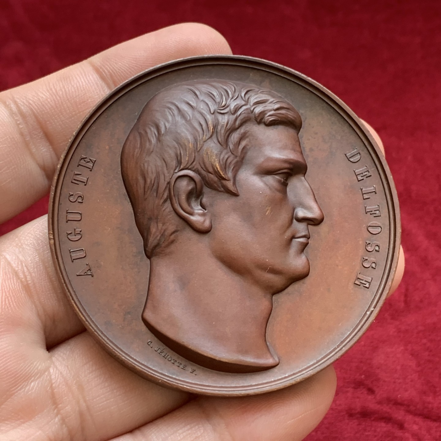 《竞宝斋》第85场-本周日，周一2场连拍（全场不限金额包邮） 1848年比利时奥古斯塔铜章，直径60mm，重量94g。