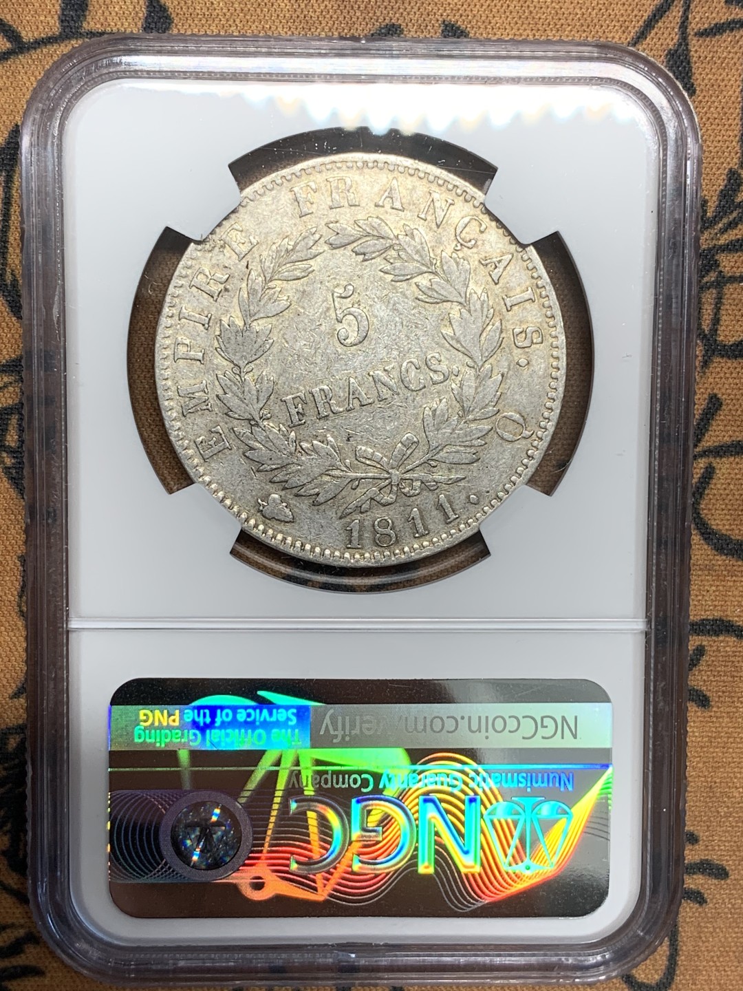 《竞宝斋》第85场-本周日，周一2场连拍（全场不限金额包邮） NGC-XFD少见Q版 法国1811年拿破仑一世5法郎大银币 