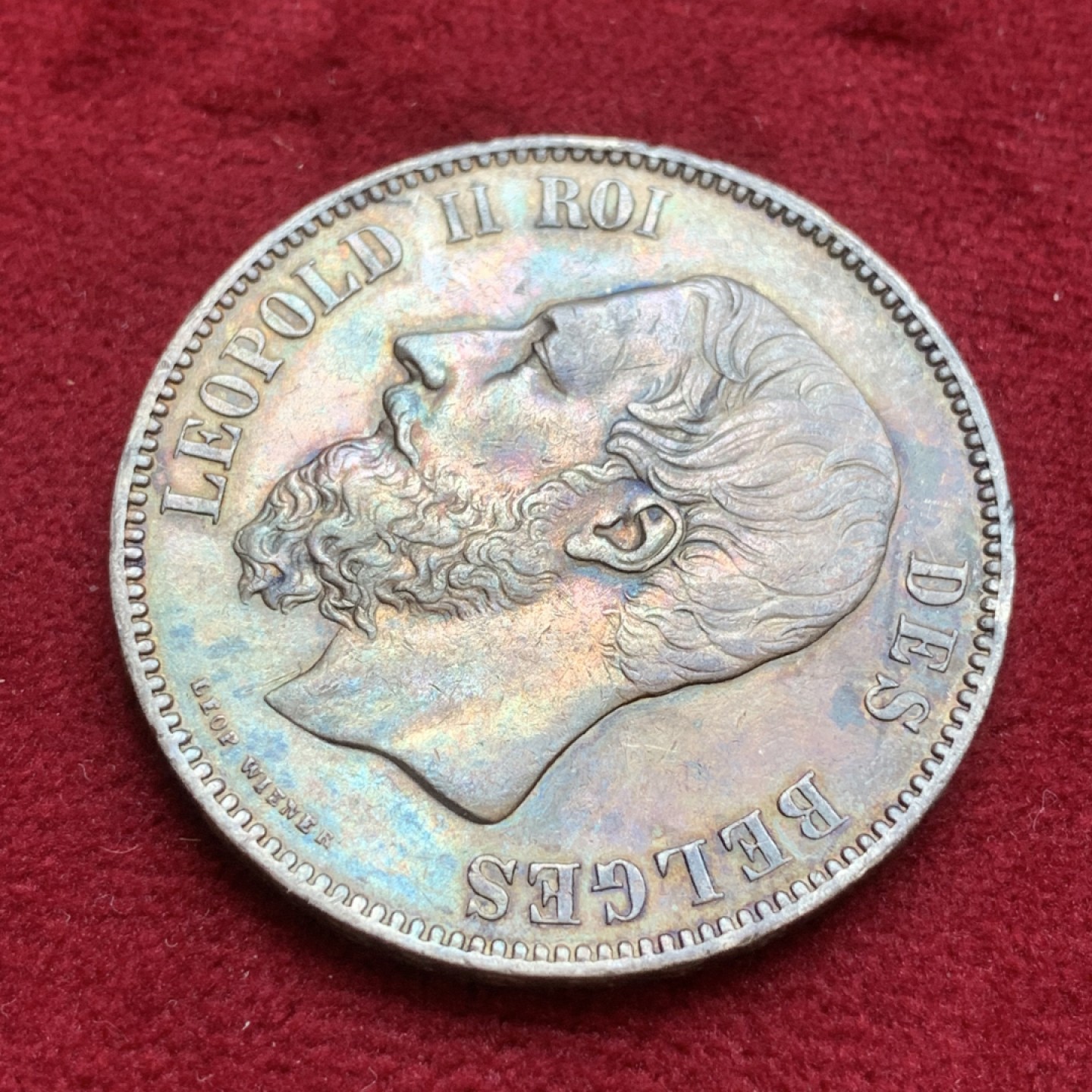 《竞宝斋》第85场-本周日，周一2场连拍（全场不限金额包邮） 比利时 1875年 5法郎 银币 原味包浆 不多见的年份