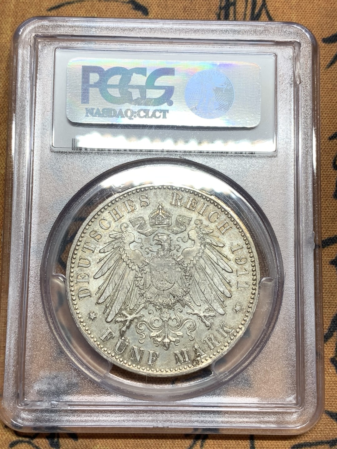 《竞宝斋》第85场-本周日，周一2场连拍（全场不限金额包邮） PCGS MS64 德国巴伐利亚1911年利奥波德90大寿纪念5马克银币