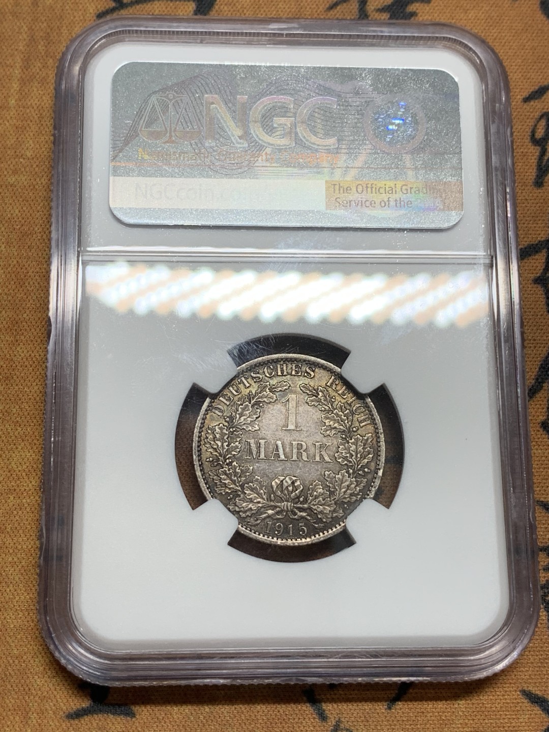 《竞宝斋》第85场-本周日，周一2场连拍（全场不限金额包邮） NGC-MS61 德国 1915年A版 1马克 长翅鹰 银币 重五彩包浆 喜欢包浆厚的不要错过