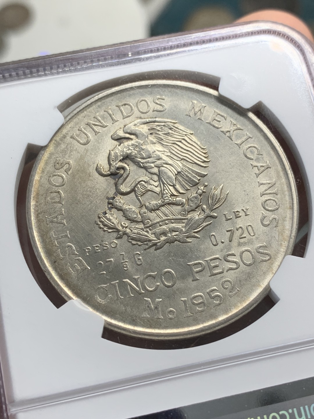 《竞宝斋》第85场-本周日，周一2场连拍（全场不限金额包邮） NGC-UNC  墨西哥 1952年 伊达尔戈 5比索银币 