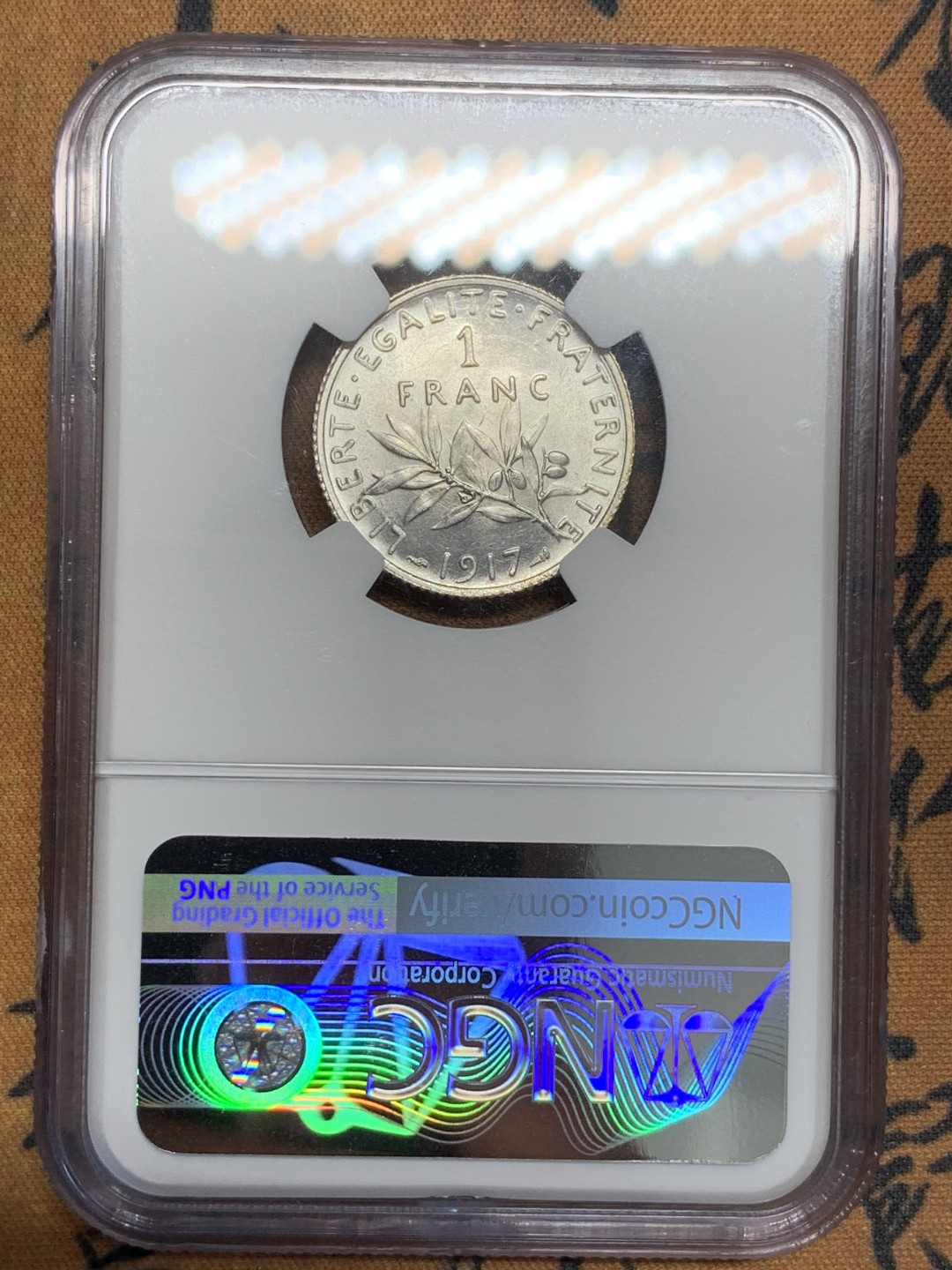 《竞宝斋》第85场-本周日，周一2场连拍（全场不限金额包邮） NGC MS64 法国 1917年 播种1法郎 银币