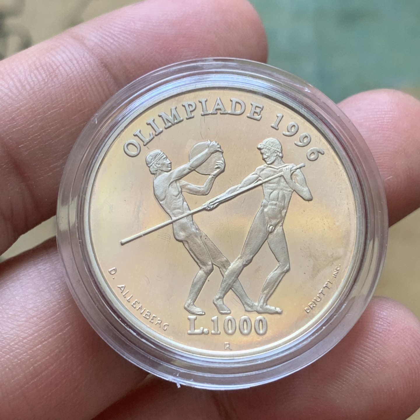 《竞宝斋》第85场-本周日，周一2场连拍（全场不限金额包邮） 原盒证书 圣马力诺1995年 奥运 1000里拉 精制银币 14.6克 835银