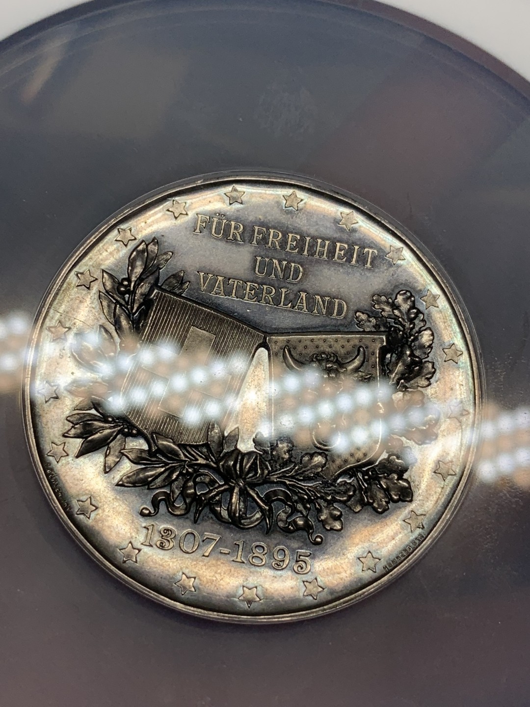 《竞宝斋》第85场-本周日，周一2场连拍（全场不限金额包邮） NGC-MS62 瑞士 1895年 大型银章 纪念英雄威廉和他的儿子