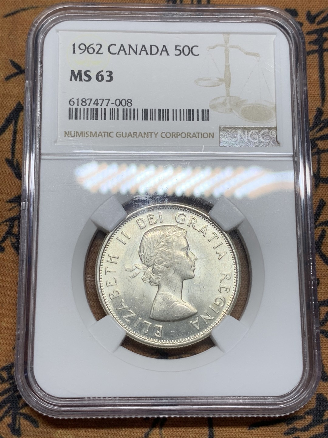 《竞宝斋》第85场-本周日，周一2场连拍（全场不限金额包邮） NGC-MS63 加拿大 1962年 伊丽莎白二世 50分银币