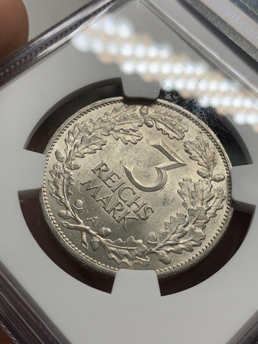 《竞宝斋》第85场-本周日，周一2场连拍（全场不限金额包邮） NGC-MS63 魏玛德国1925年莱茵千年3马克银币