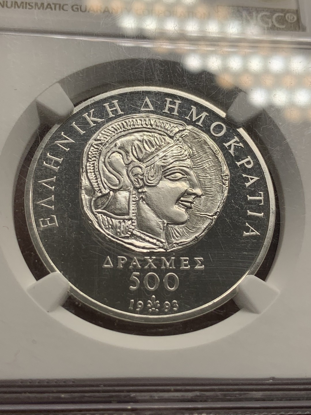 《竞宝斋》第85场-本周日，周一2场连拍（全场不限金额包邮） NGC PF69UC 希腊1993年古希腊币中币500德拉克马银币设计漂亮高峰时期大几百刀