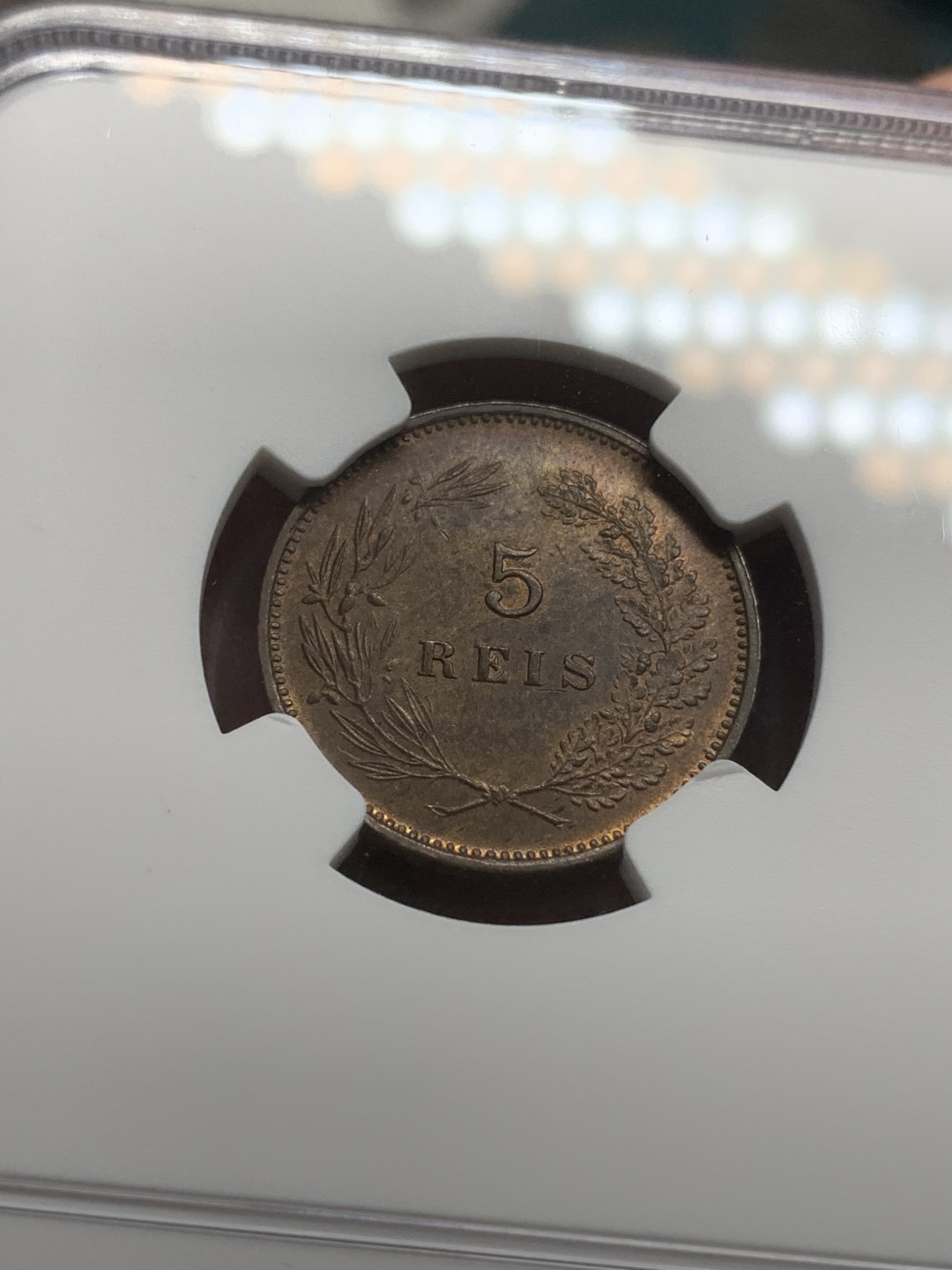 《竞宝斋》第85场-本周日，周一2场连拍（全场不限金额包邮） NGC MS63BN 葡萄牙1910年5瑞斯铜币