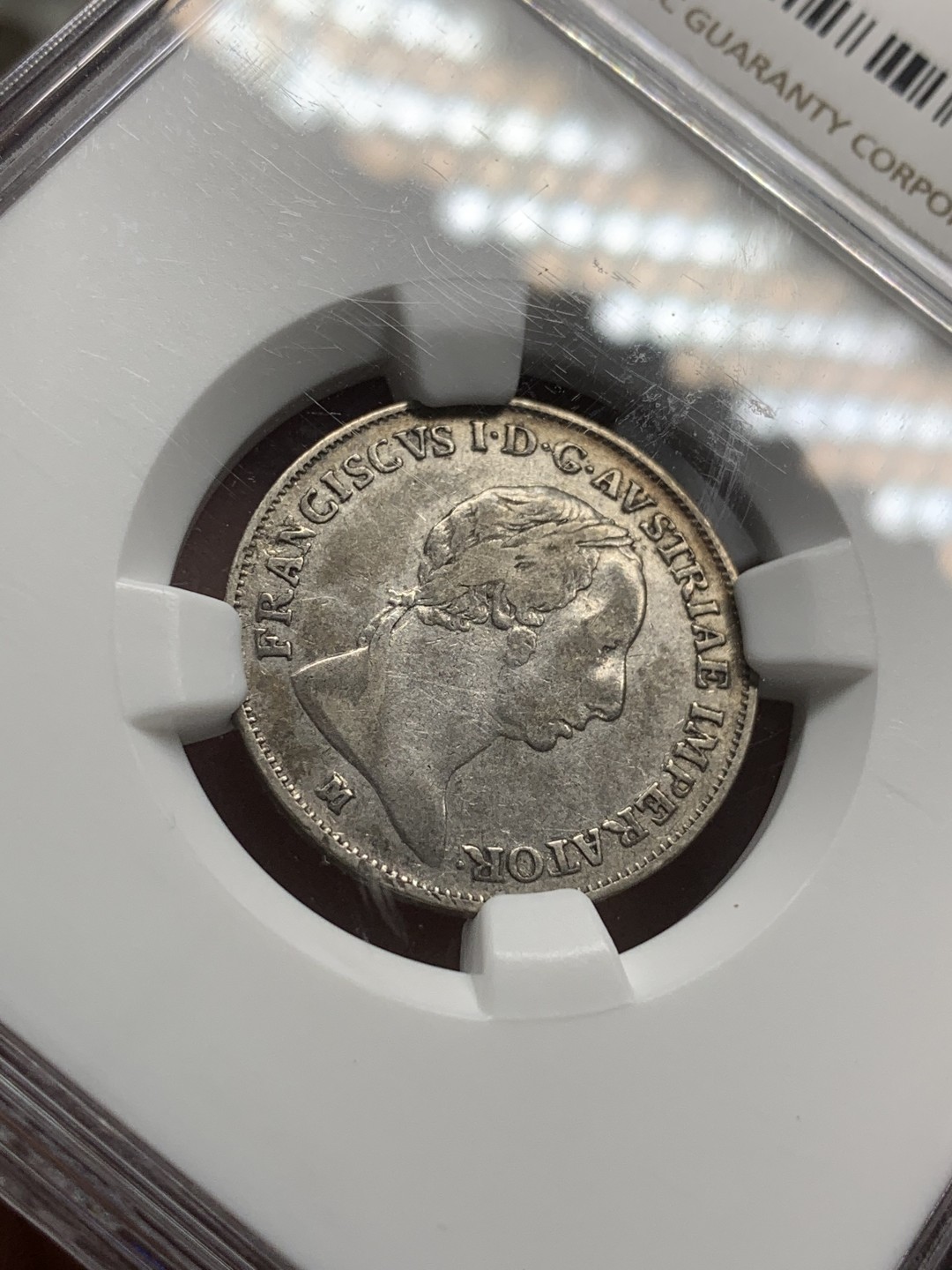 《竞宝斋》第85场-本周日，周一2场连拍（全场不限金额包邮） NGC 1824年奥属意大利伦巴第1里拉银币 细节清晰 少见品种