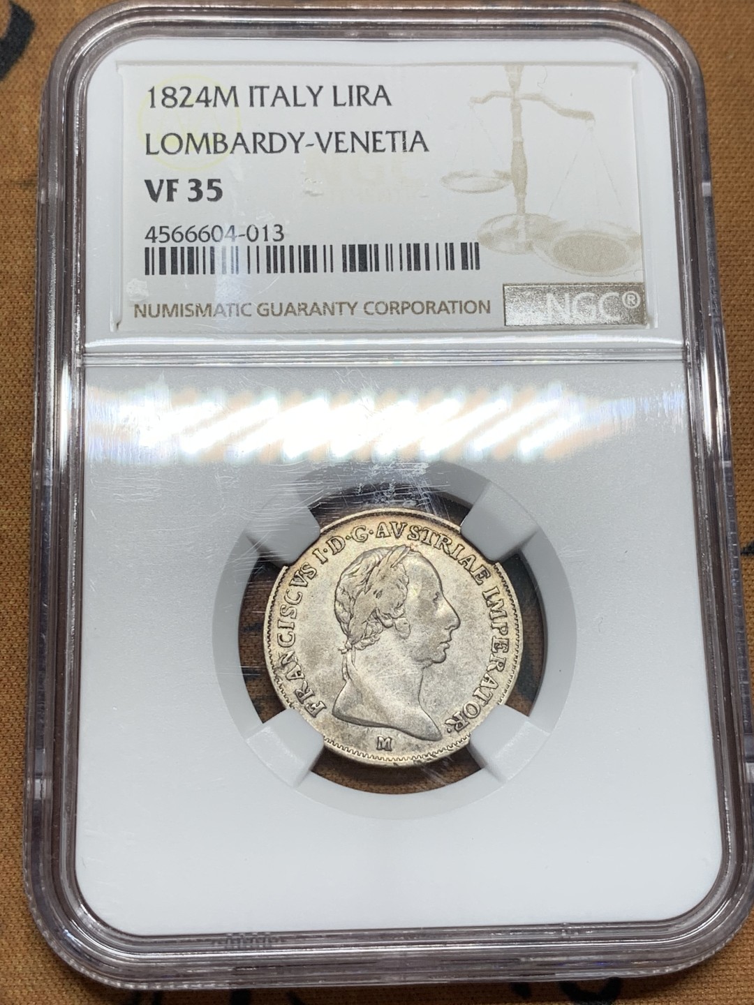 《竞宝斋》第85场-本周日，周一2场连拍（全场不限金额包邮） NGC 1824年奥属意大利伦巴第1里拉银币 细节清晰 少见品种