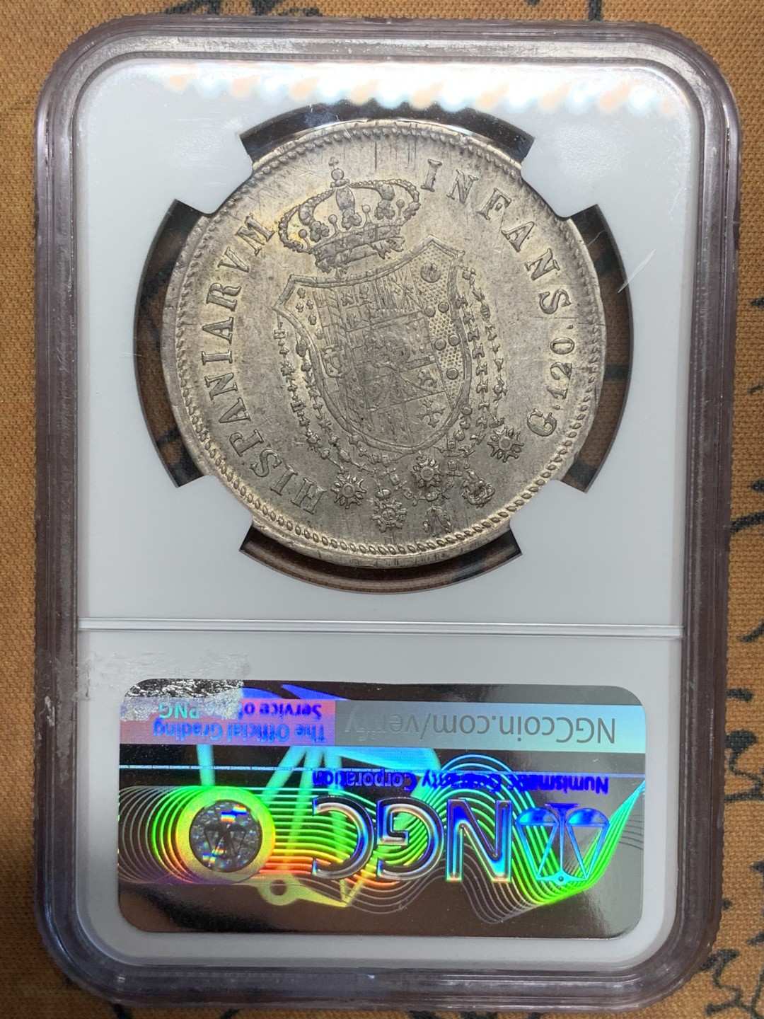 《竞宝斋》第85场-本周日，周一2场连拍（全场不限金额包邮） NGC-AU55 早期意大利那不勒斯120G，1818年小头版本，打制极佳，同时期打得好的少，包浆厚重略有银光，细节清晰，好品少见！