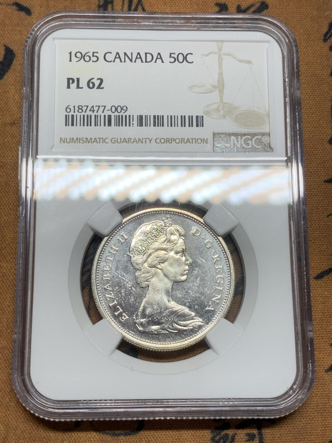 《竞宝斋》第85场-本周日，周一2场连拍（全场不限金额包邮） NGC-MS62PL 加拿大 1965年伊丽莎白二世 50分 类精制银币