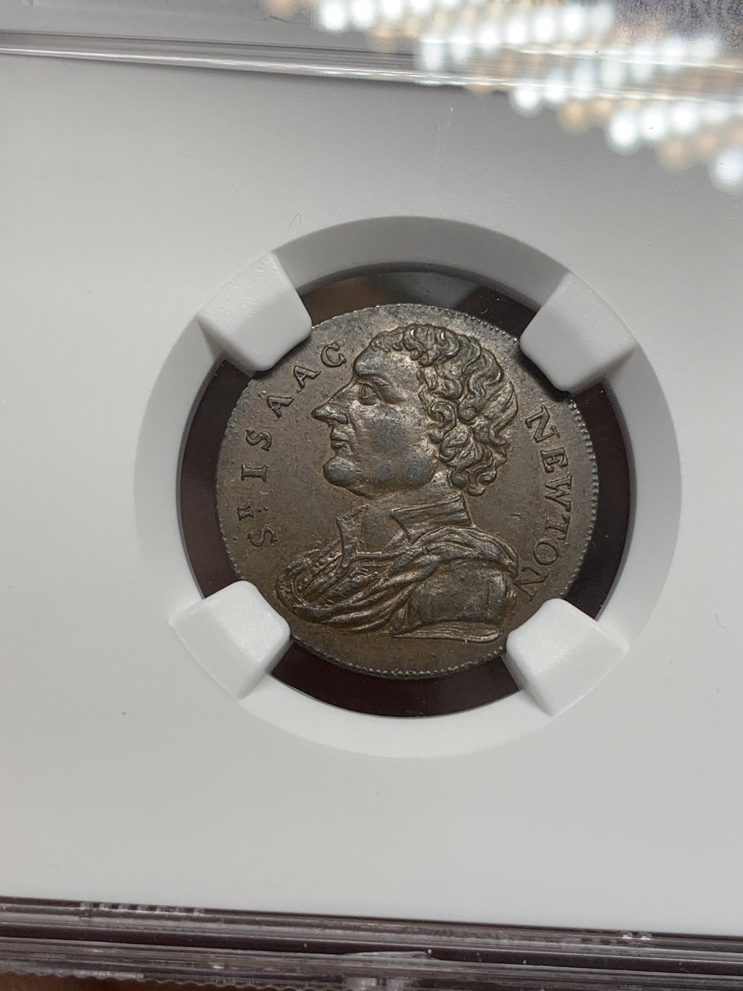 《竞宝斋》第85场-本周日，周一2场连拍（全场不限金额包邮） NGC-AU55 1793年英国1/4便士=1法新 铜代币  Newton 少见品