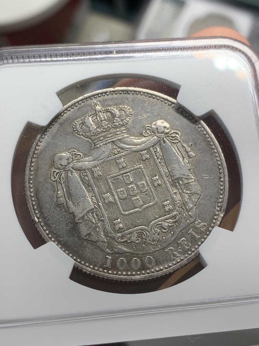 《竞宝斋》第85场-本周日，周一2场连拍（全场不限金额包邮） NGC XF 葡萄牙 1899年 1000R 大银币