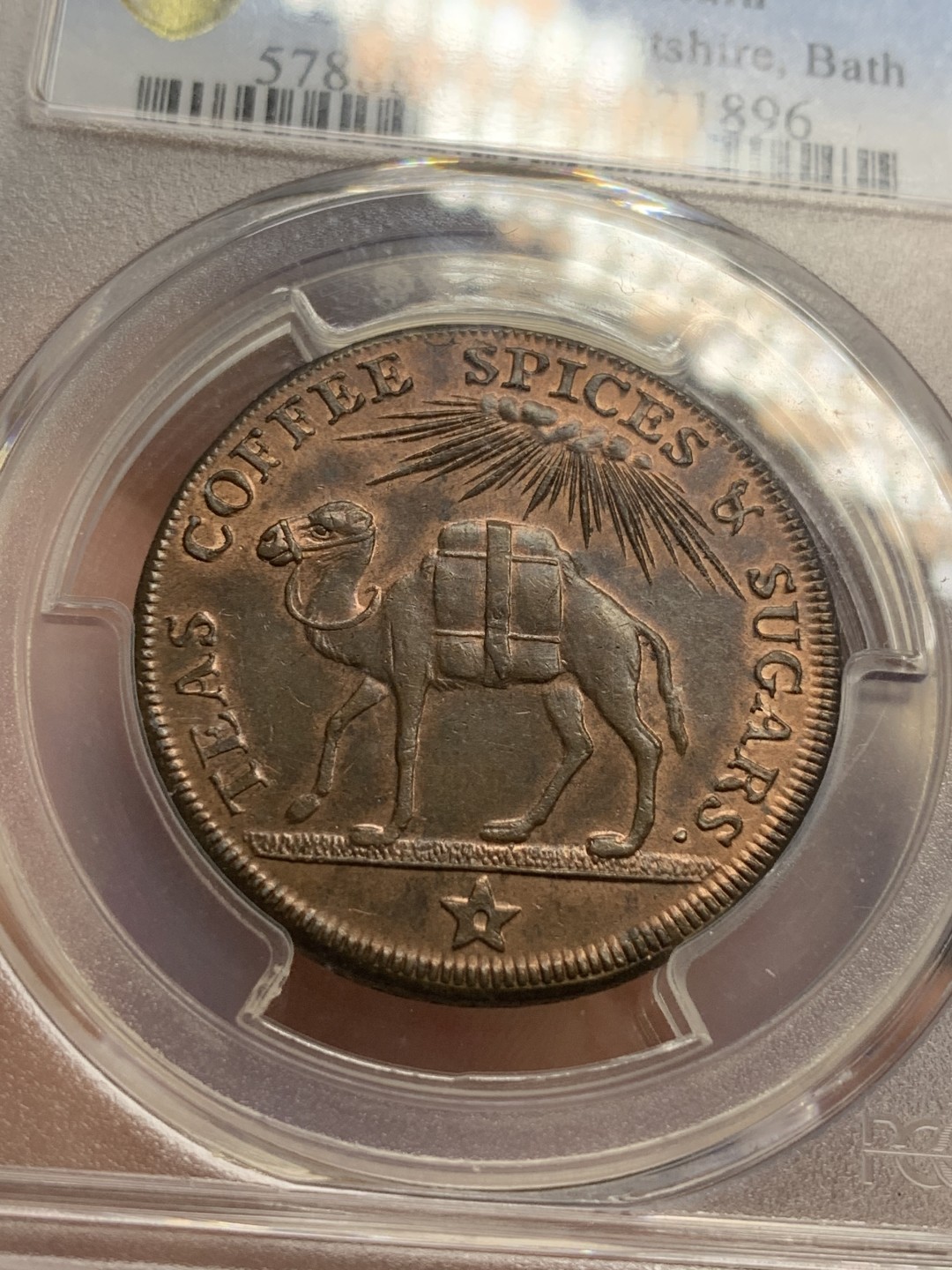 《竞宝斋》第85场-本周日，周一2场连拍（全场不限金额包邮） PCGS-MS64RB 1794 英国萨默塞特郡.巴斯1便士代币   金红棕色包浆