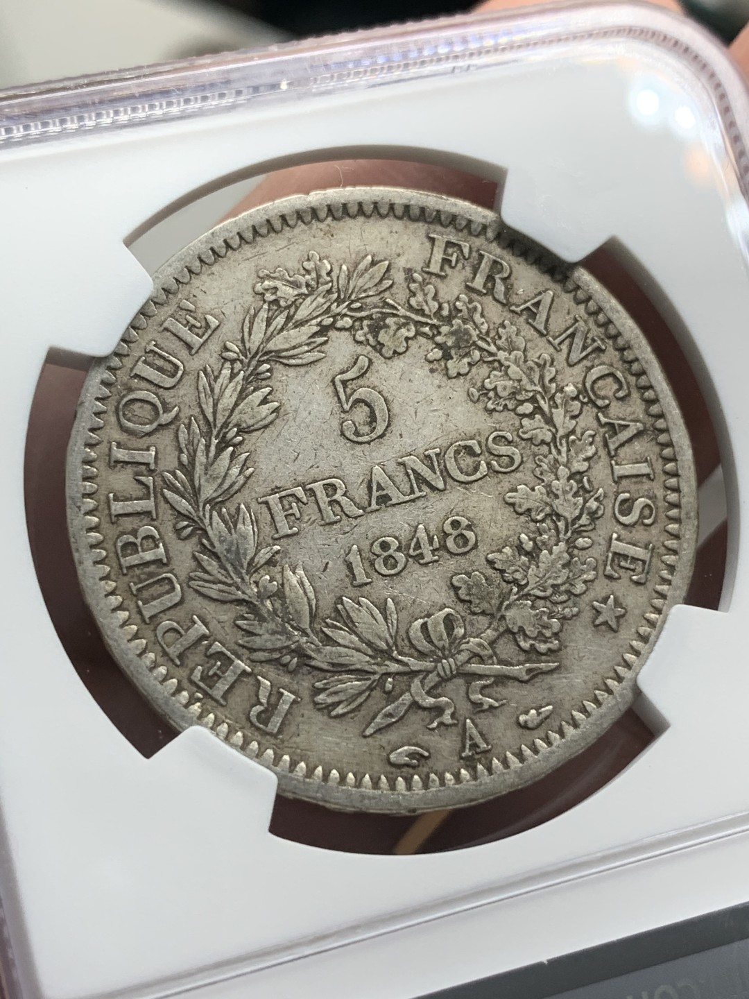 《竞宝斋》第85场-本周日，周一2场连拍（全场不限金额包邮） NGC-XF45 法国1848年 早期大力神5法郎大银币 有这个分数难得了