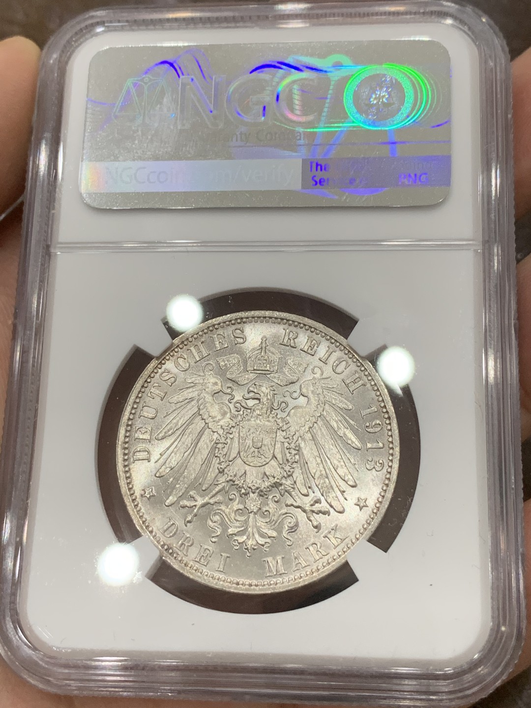 《竞宝斋》第85场-本周日，周一2场连拍（全场不限金额包邮） NGC-MS64 德国萨克森1913年莱比锡战役纪念3马克银币