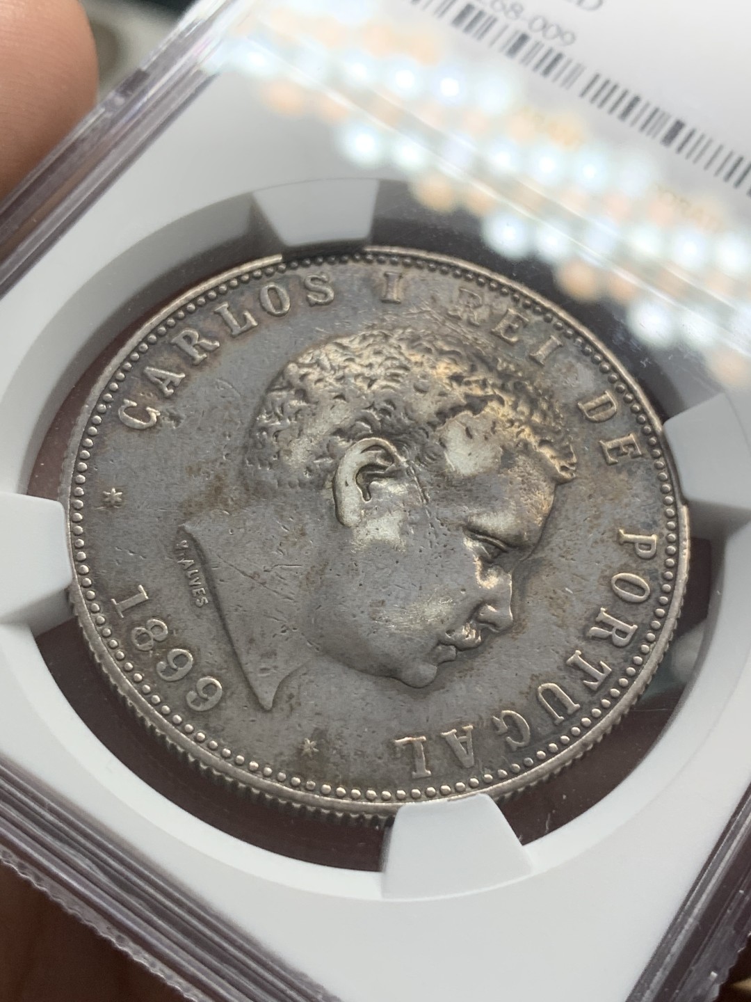 《竞宝斋》第85场-本周日，周一2场连拍（全场不限金额包邮） NGC XF 葡萄牙 1899年 1000R 大银币