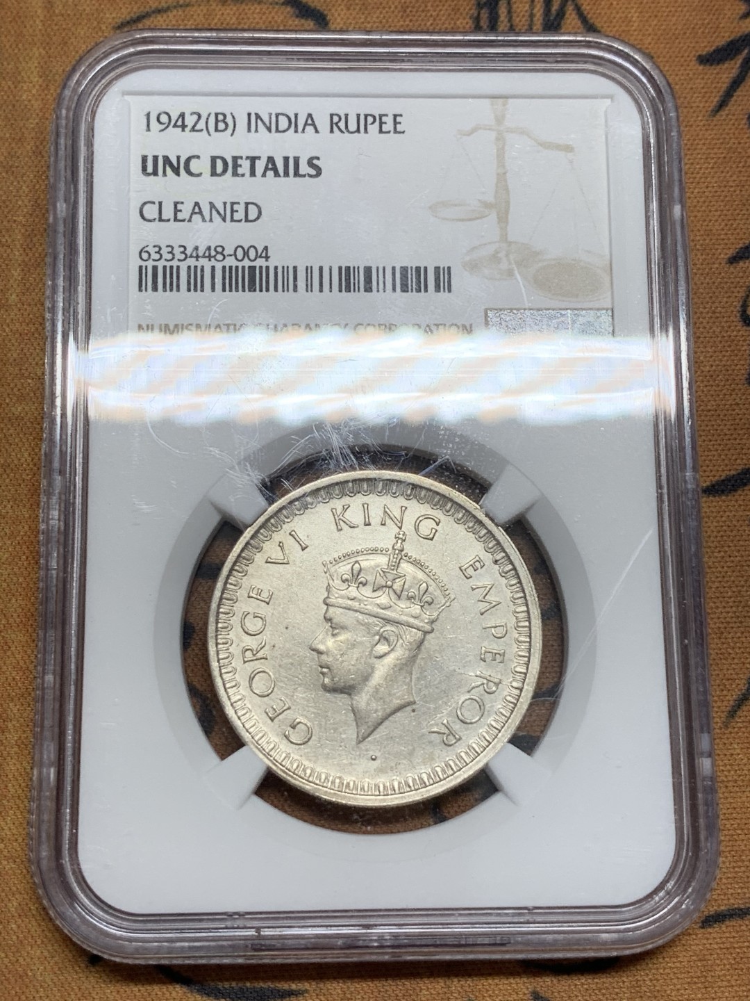 《竞宝斋》第85场-本周日，周一2场连拍（全场不限金额包邮） NGC-UNC  印度 1942年B 乔治六世 1卢比银币 