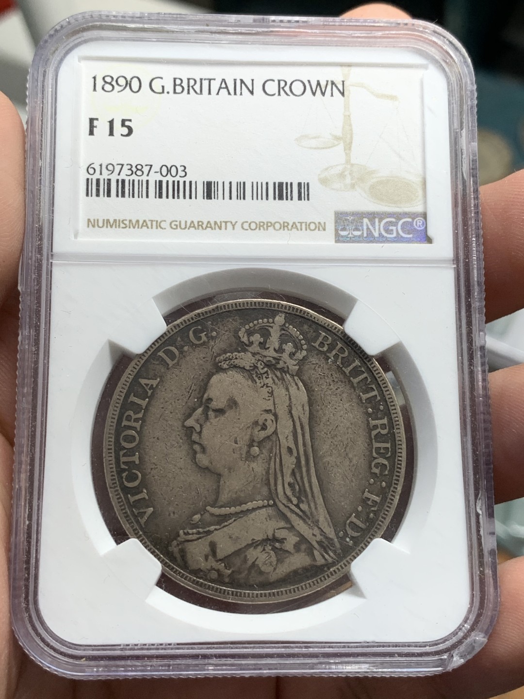 《竞宝斋》第85场-本周日，周一2场连拍（全场不限金额包邮） NGC-F15  英国 1890年 高冠马剑银币 