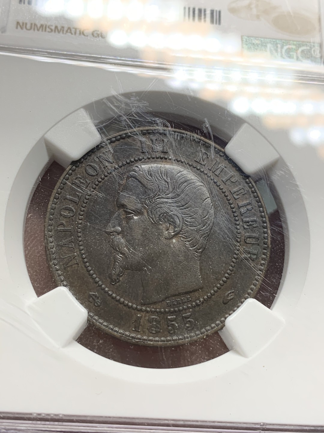 《竞宝斋》第85场-本周日，周一2场连拍（全场不限金额包邮） NGC-AUD  法国 1855年A 拿破仑三世 10分铜币 古铜色原味老包浆